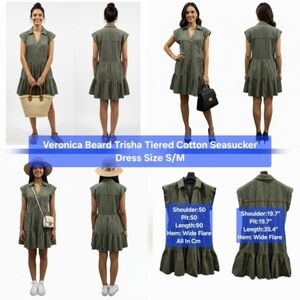 Veronica Beard Trisha Tiered Cotton Seasucker Dress Size S/M